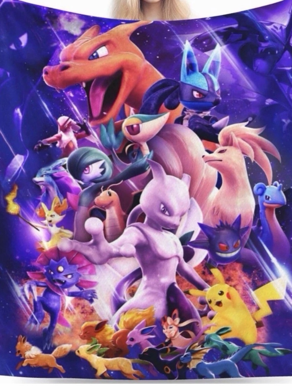 Pokemon Sealed Blanket Mewtwo Pikachu Gengar Plush Throw Blanket